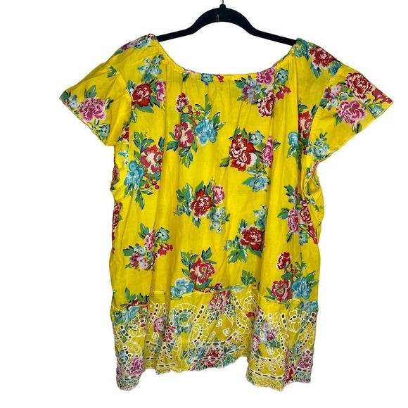 Relativity Yellow & Floral Light & Flowy Short Sleeve Top Shirt Plus Size 3X - Picture 2 of 8